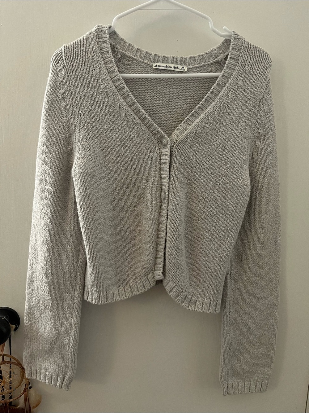 Abercrombie & Fitch Chunky Knit Cardigan Women’s M Gray V-Neck Button Front